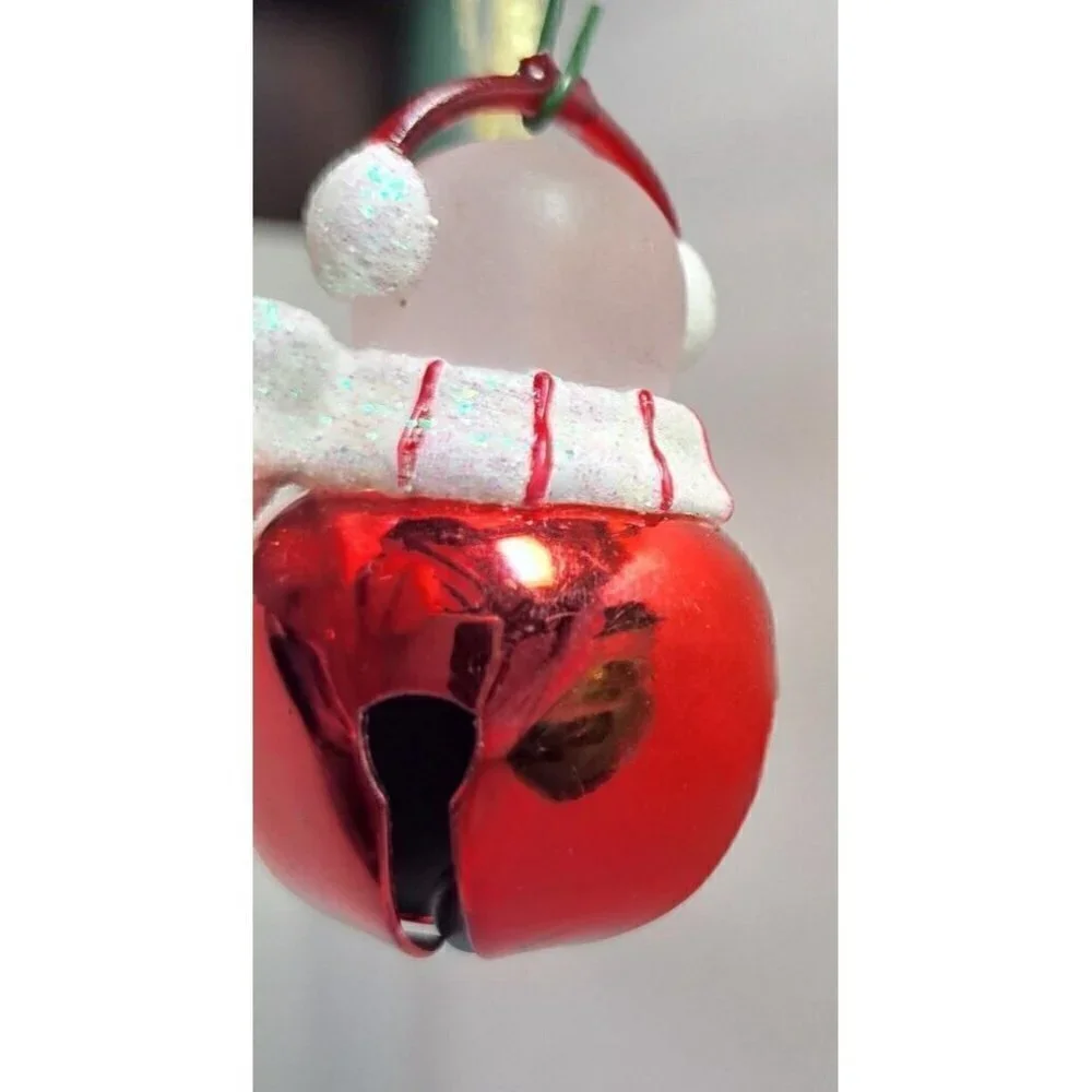 Lot of 3 Jingle Bell Ornaments - Red Snowman, Green Leprechaun, Green Plain Bell